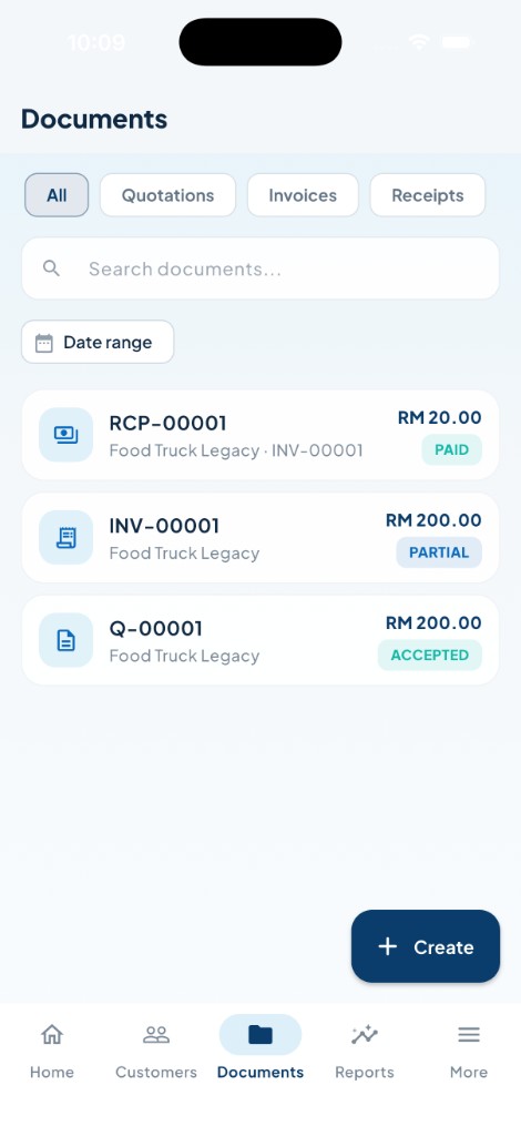 GenFinovo Documents with quotations, invoices and receipts